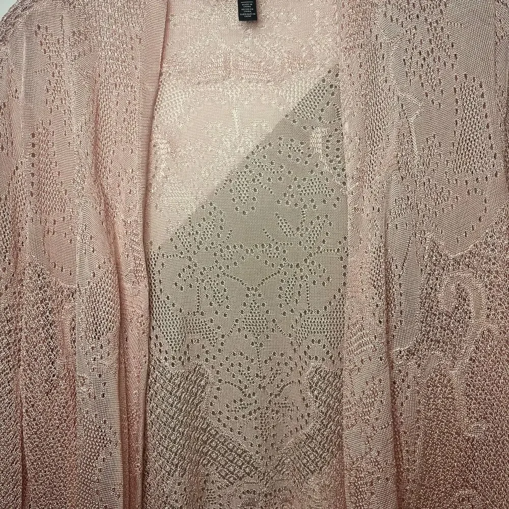 White House Black Market Pink Open Knit Cardigan  Drape Front Lightweight Sz L - Picture 3 of 7
